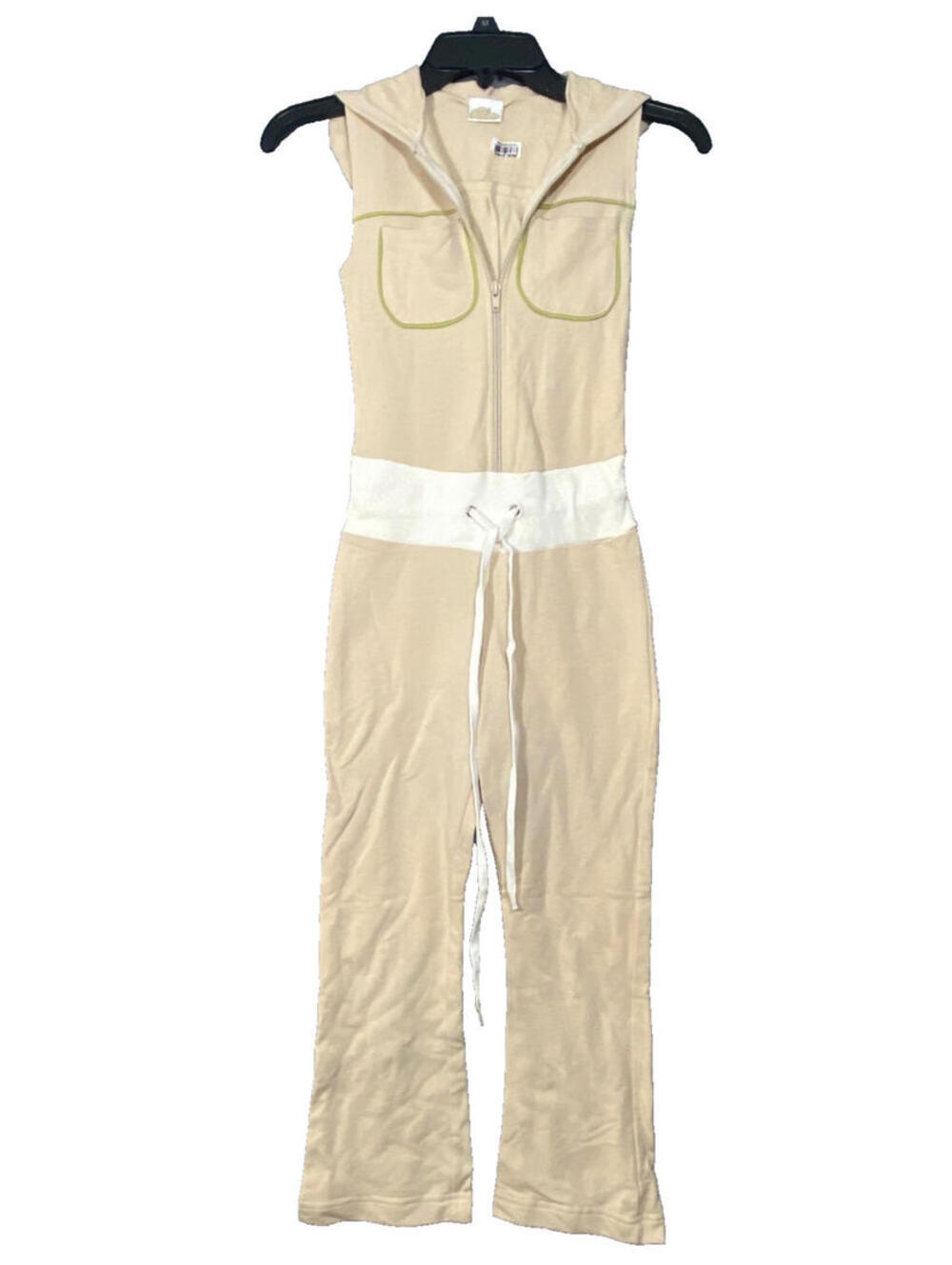 Vintage Miken Juniors Sleeveless Hooded Capri Length Jumpsuit Beige Size Small